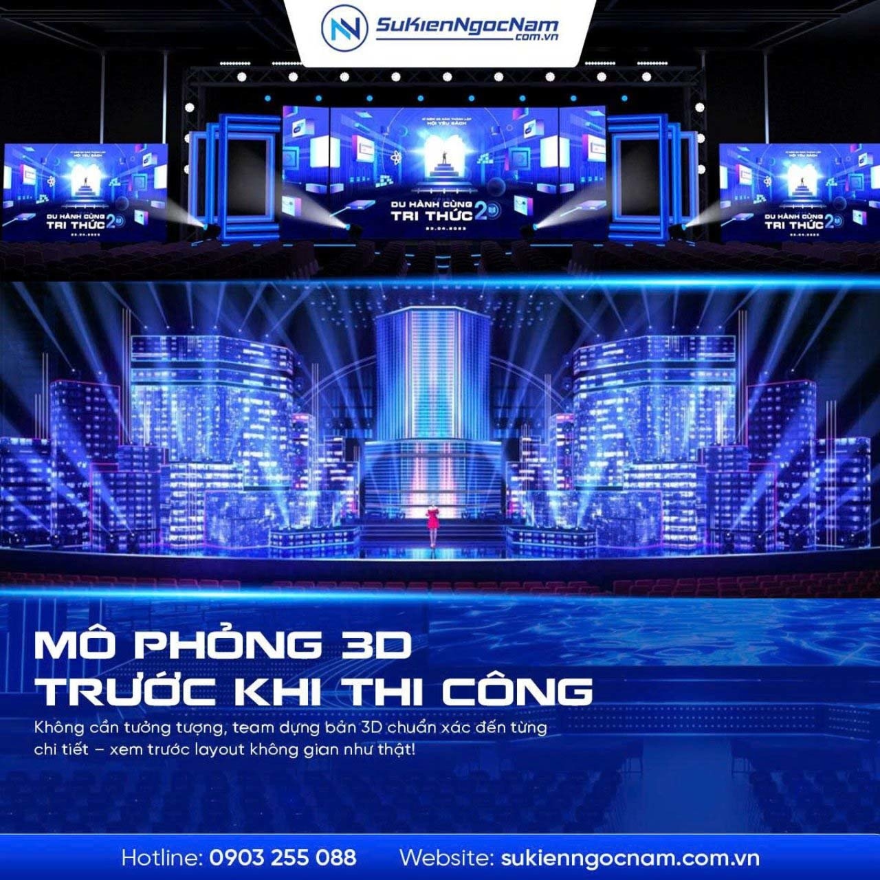 thiết kế 3D sân khấu hội nghị chuyên nghiệp