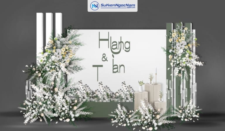 thiết kế 3D backdrop chụp hình tiệc cưới