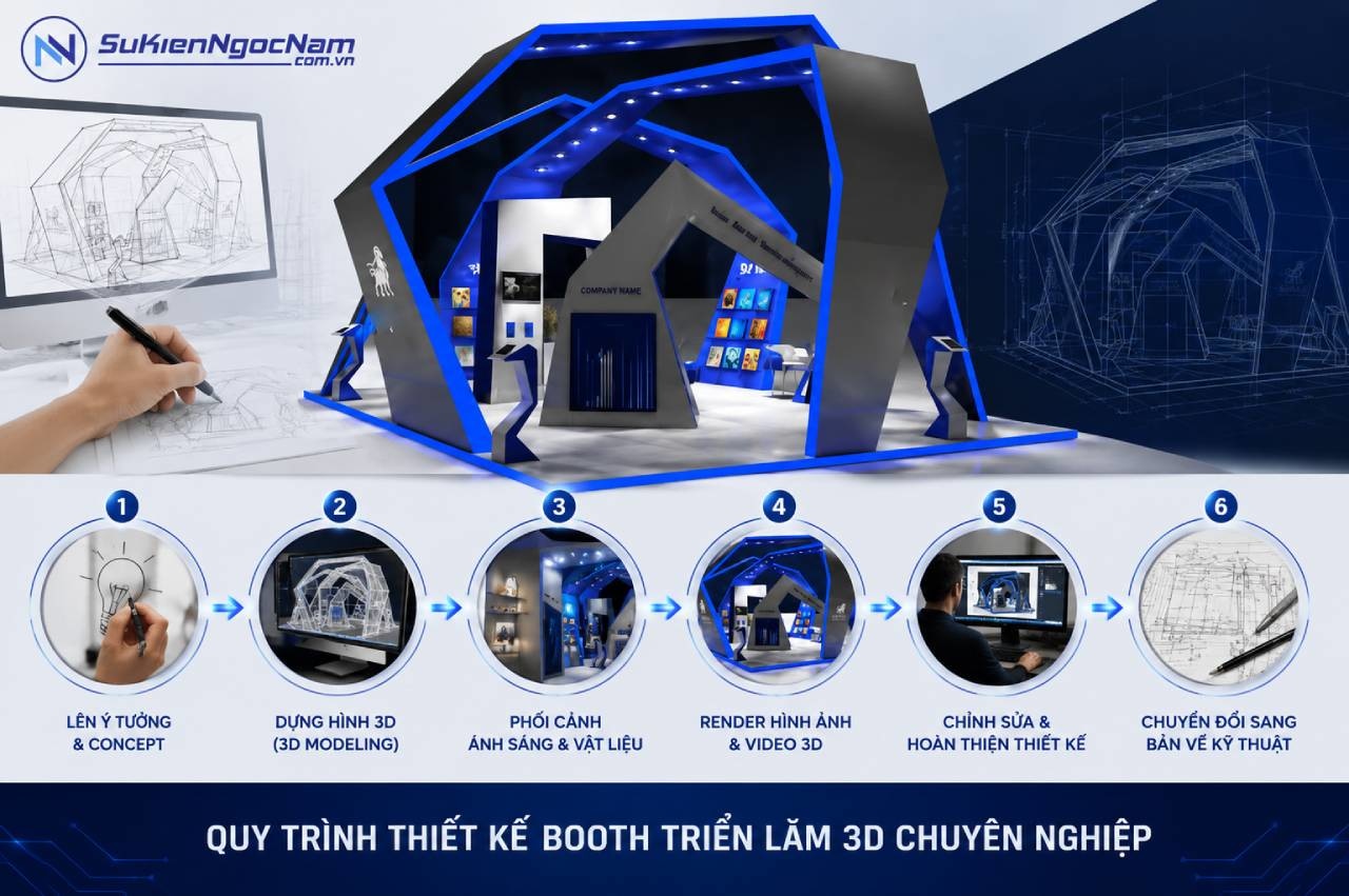 Quy trình thiết kế booth triển lãm 3D chuyên nghiệp